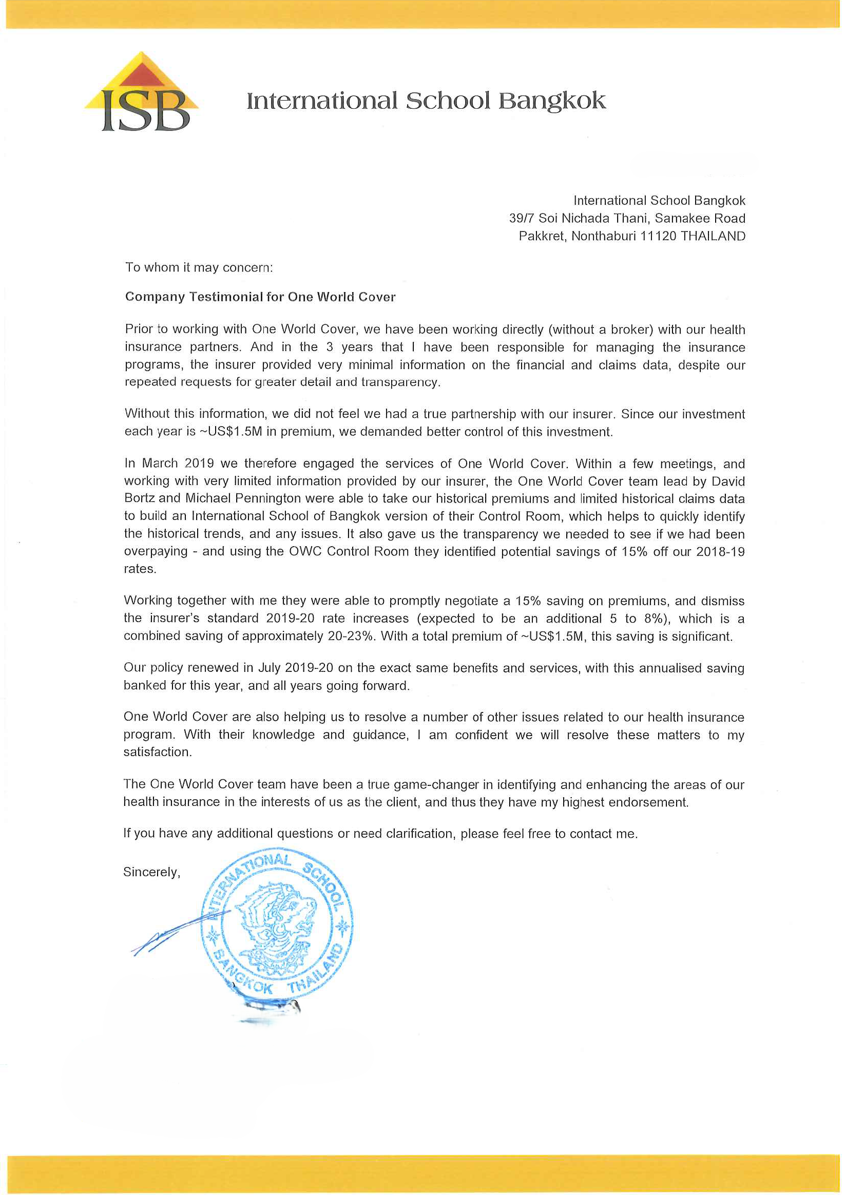 OWC ISB Testimonial Letter Blurred